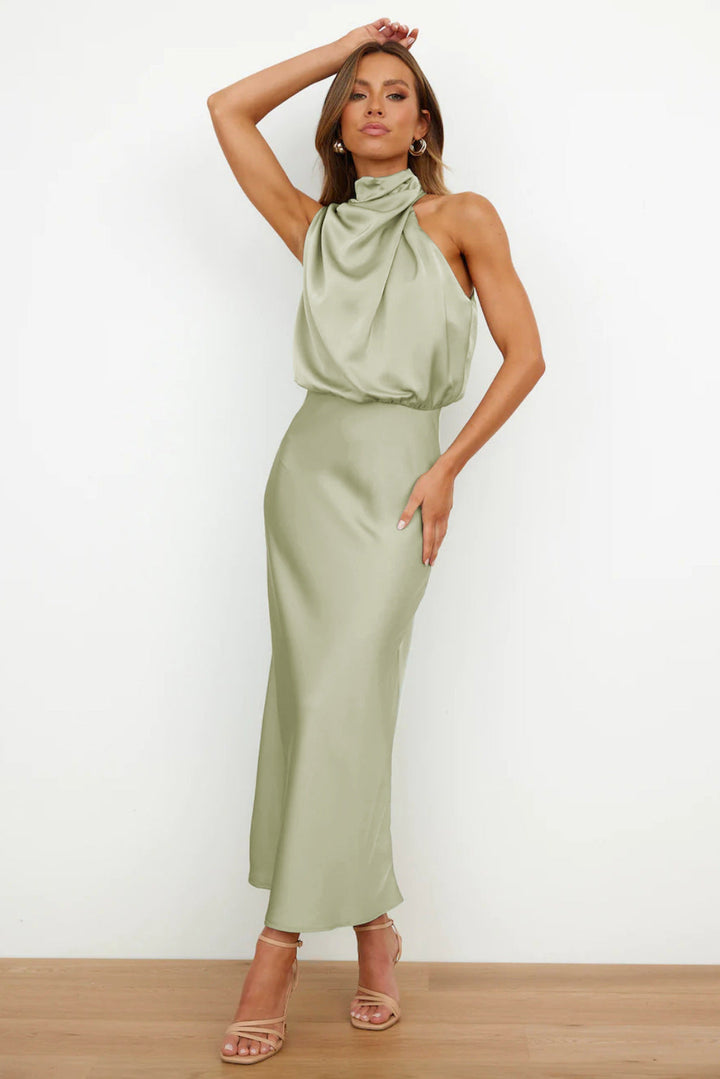 Ivy - Long Satin Dress with Halter Neckline