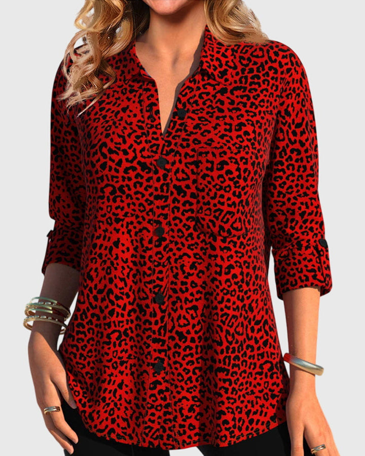 Casual Revere Collar Leopard Print Shirt