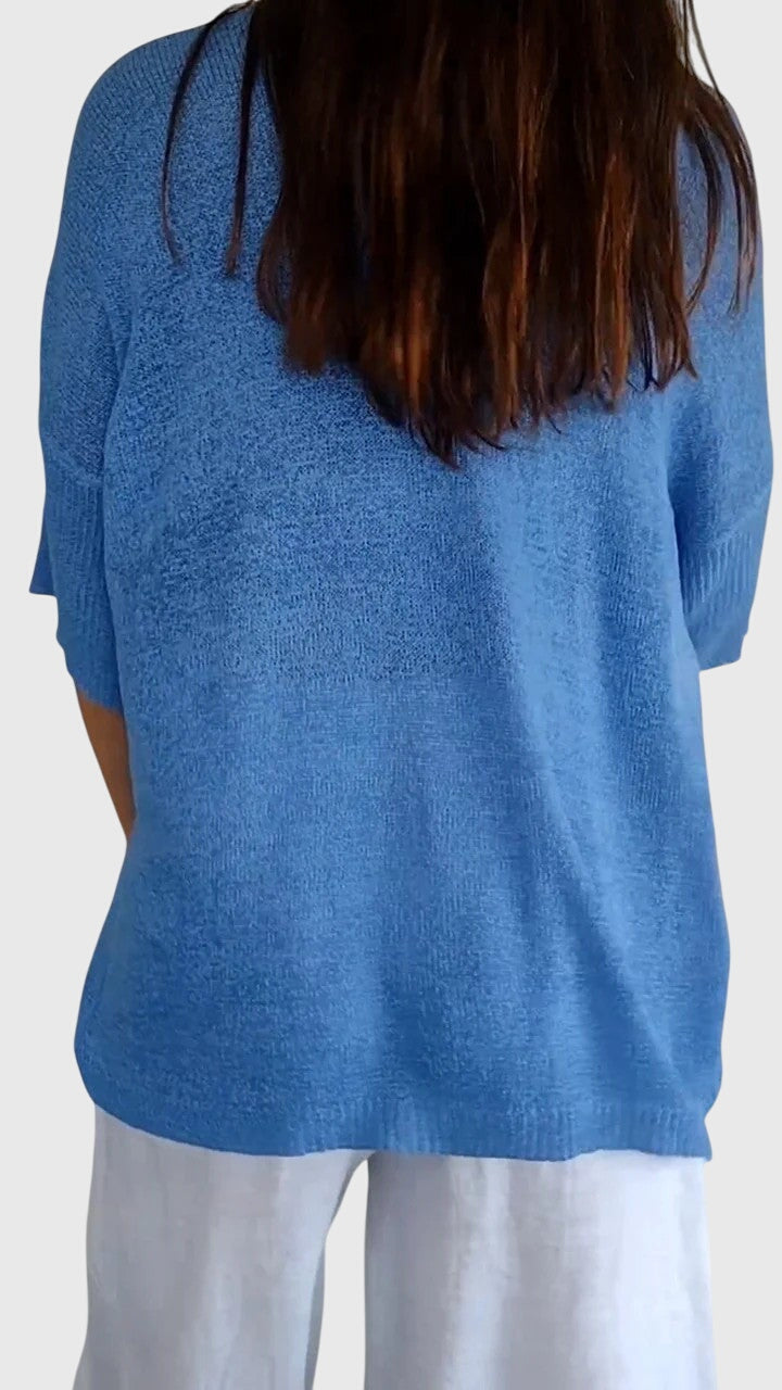 Solid Color Knitted V-neck Top