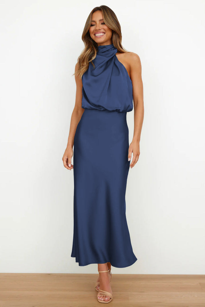 Ivy - Long Satin Dress with Halter Neckline