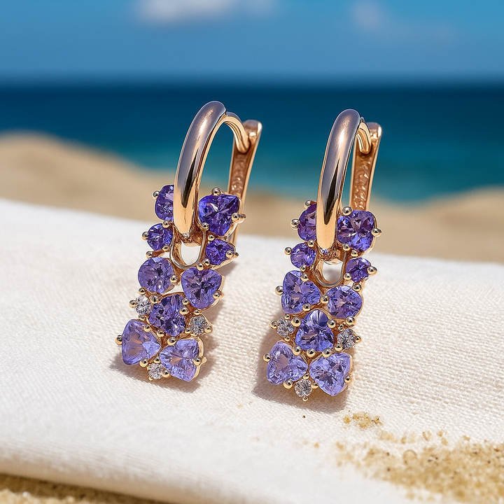 Pearl | Earrings with Purple Gemstones