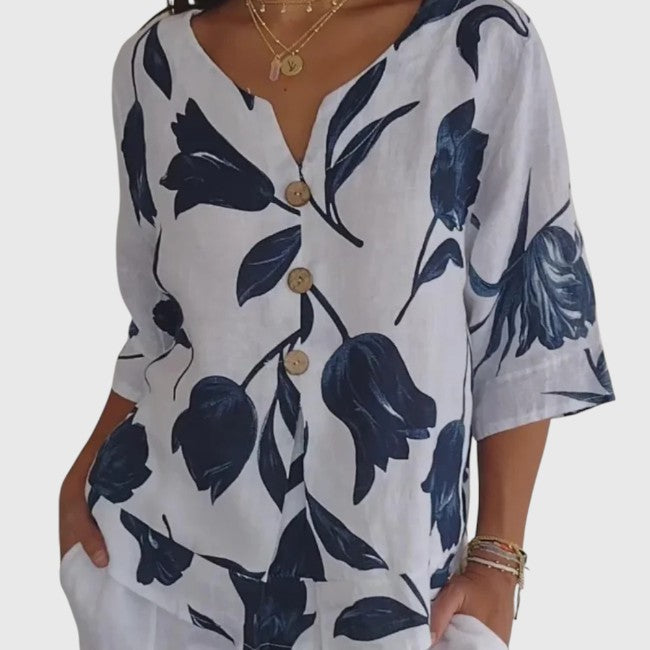 Ember - Floral Print V-Neck Blouse