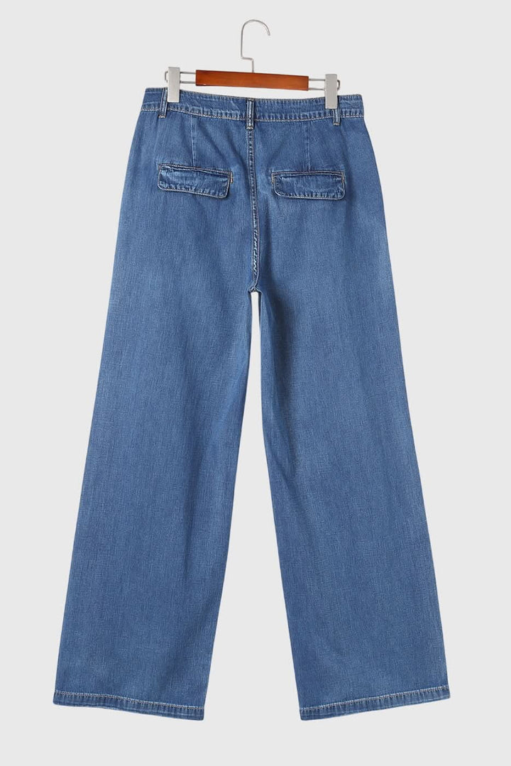 Shiying Pleated Wide Leg Denim Pants