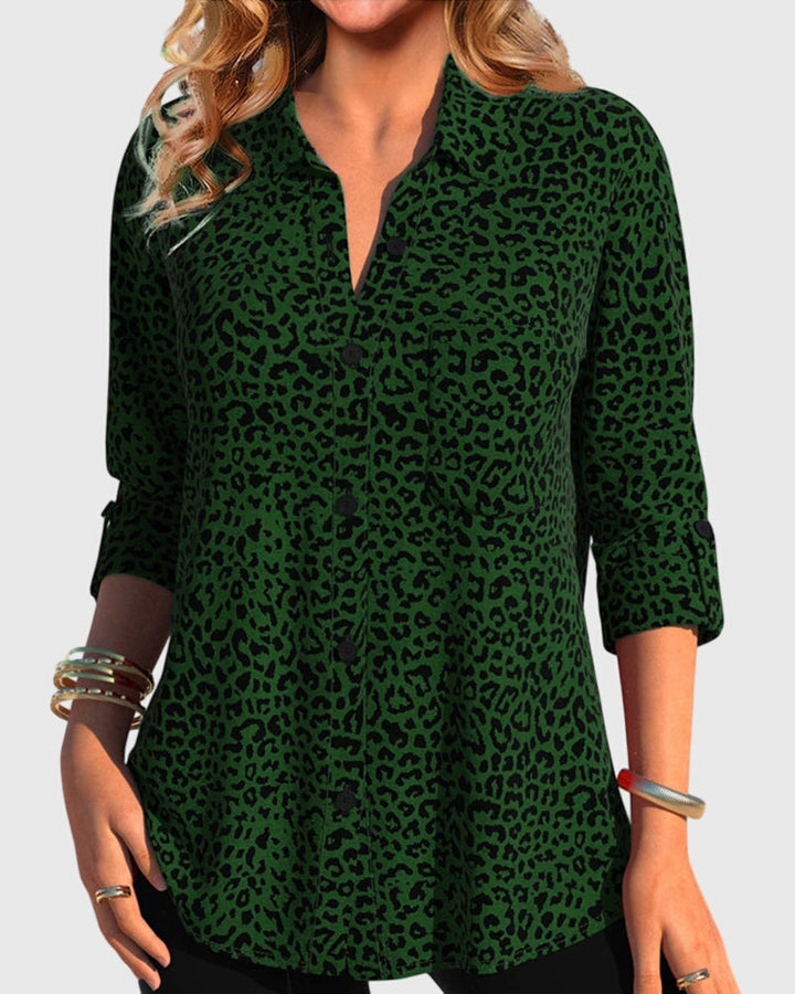 Casual Revere Collar Leopard Print Shirt
