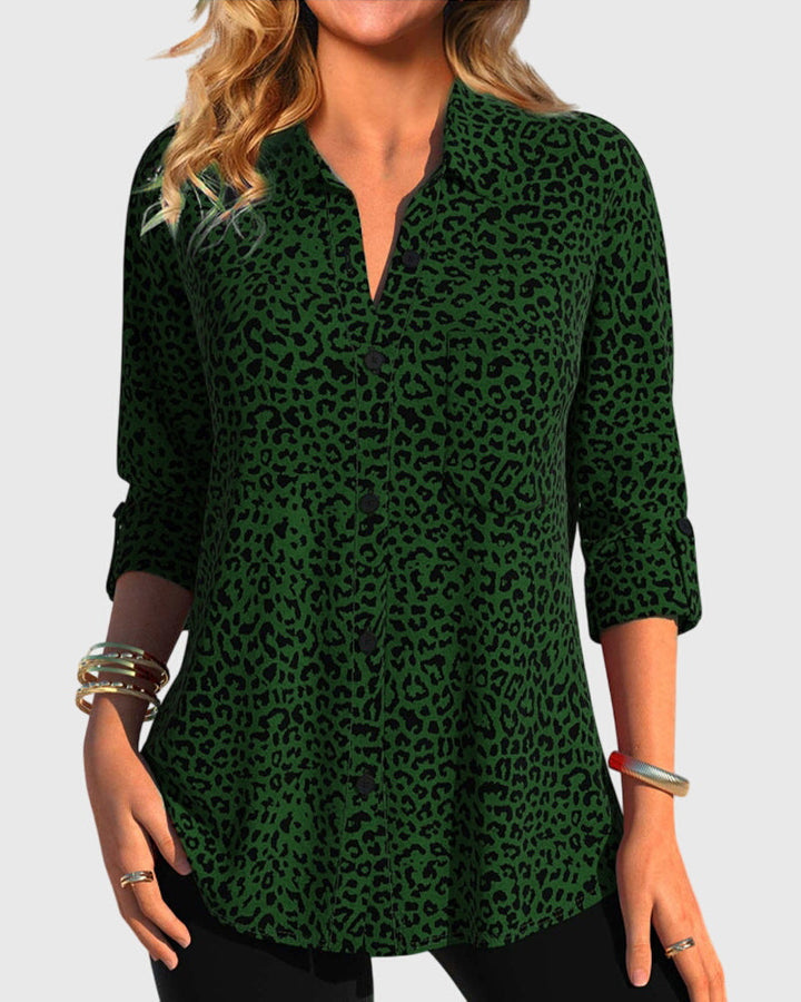 Casual Revere Collar Leopard Print Shirt
