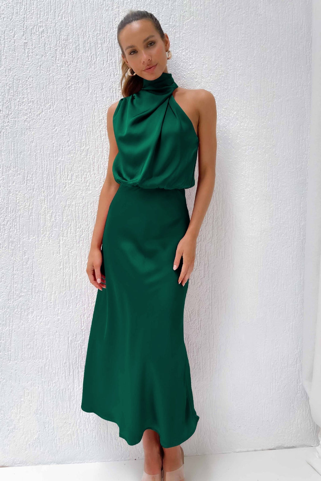 Ivy - Long Satin Dress with Halter Neckline