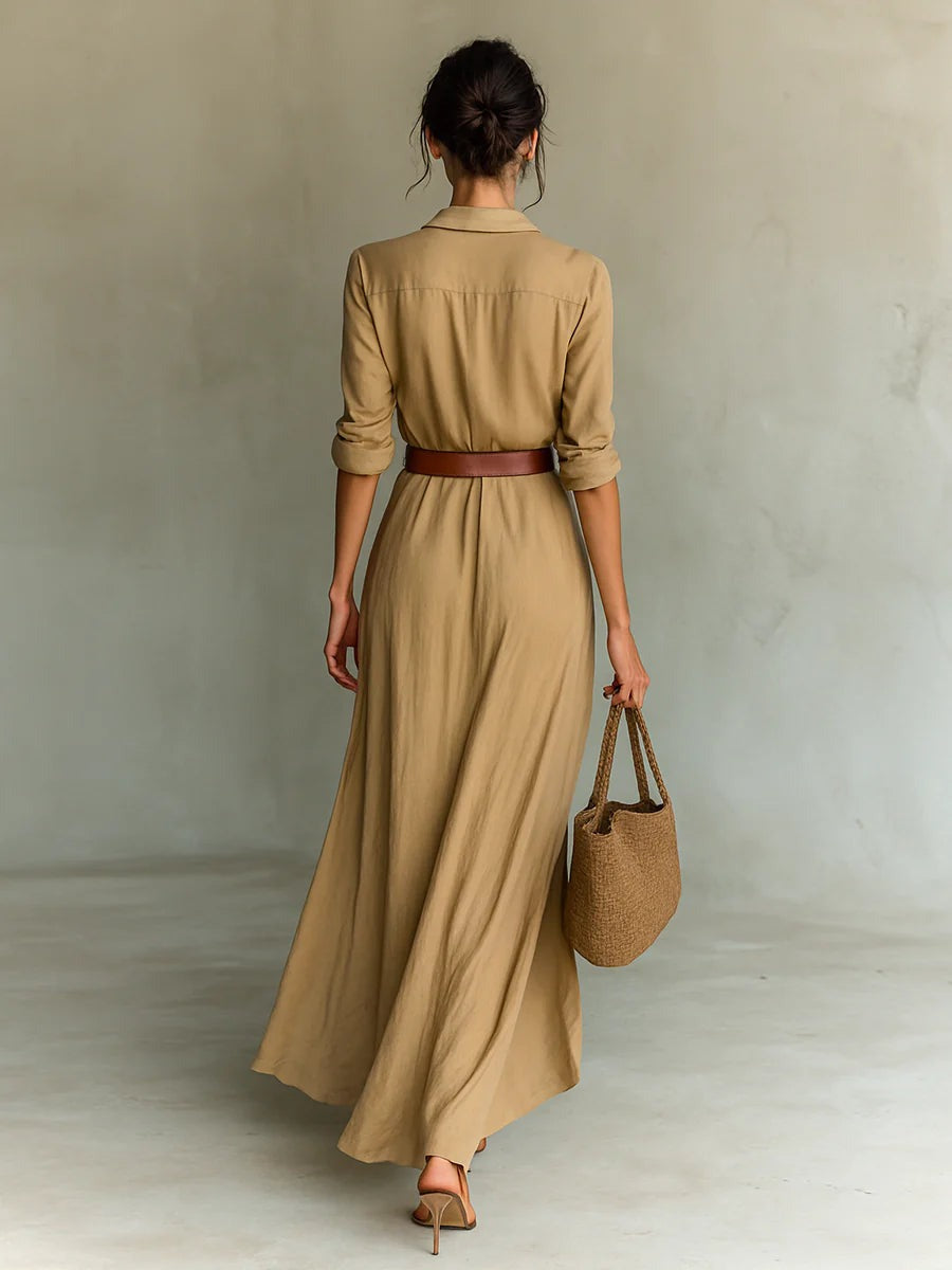 Ramona – Classic Long Dress with Waist Belt