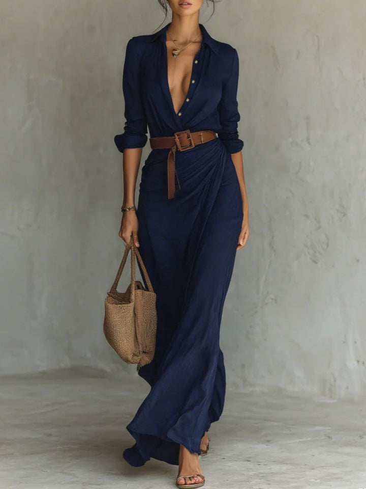 Ramona – Classic Long Dress with Waist Belt