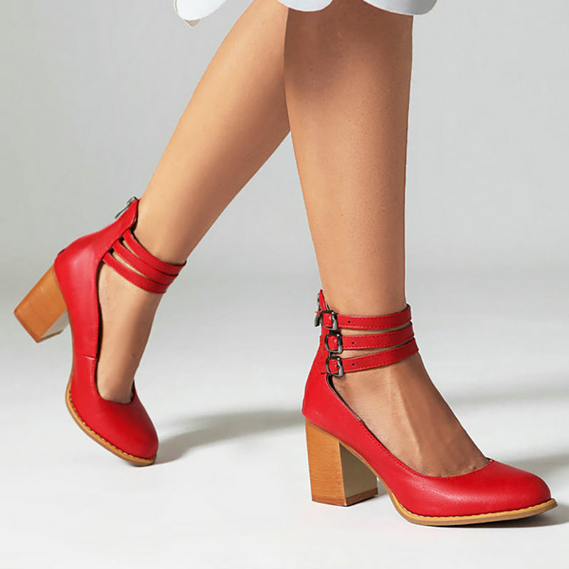 Casilda | Smooth Sandals with Ankle Straps and Chunky Heel