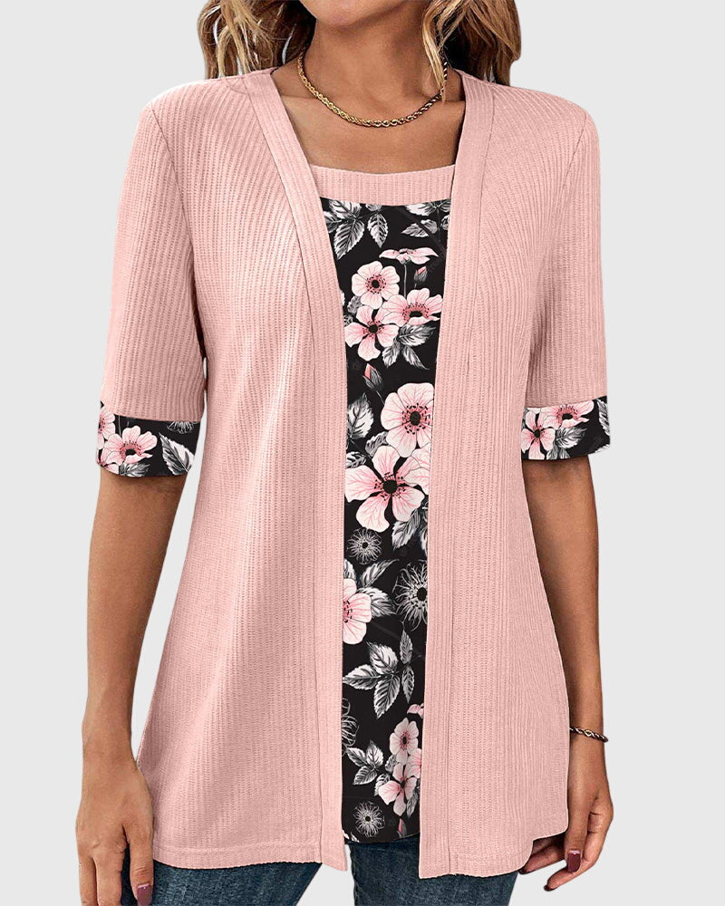Elegant blouse with floral print panels