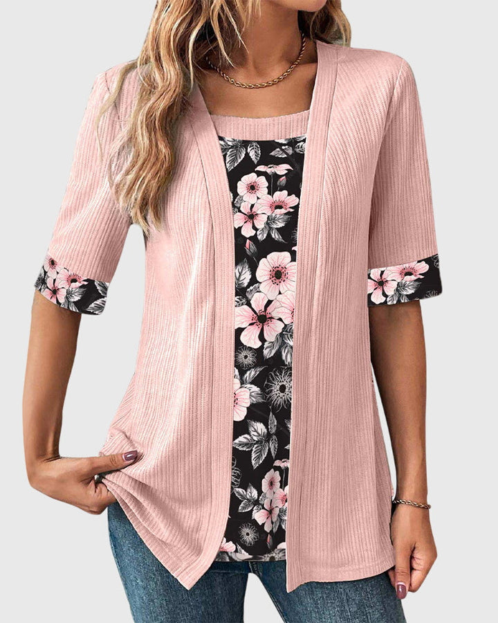 Elegant blouse with floral print panels