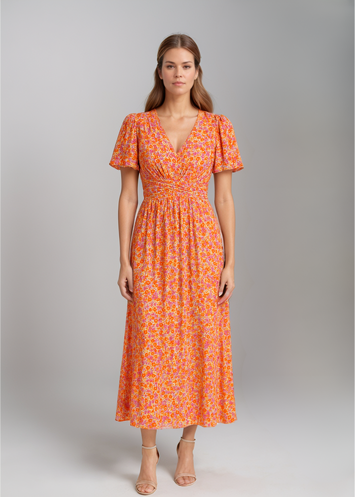 Sara - Floral Maxi Dress with Ruffled Sleeves
