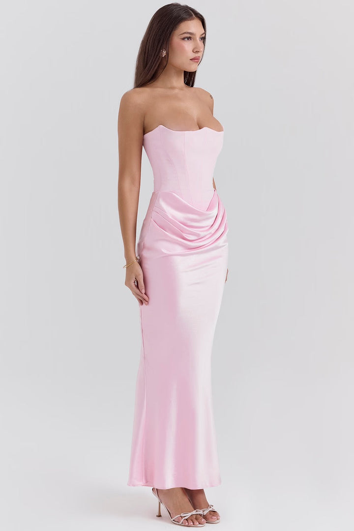 Lila - Satin Dress with Hourglass Shape Silhouette