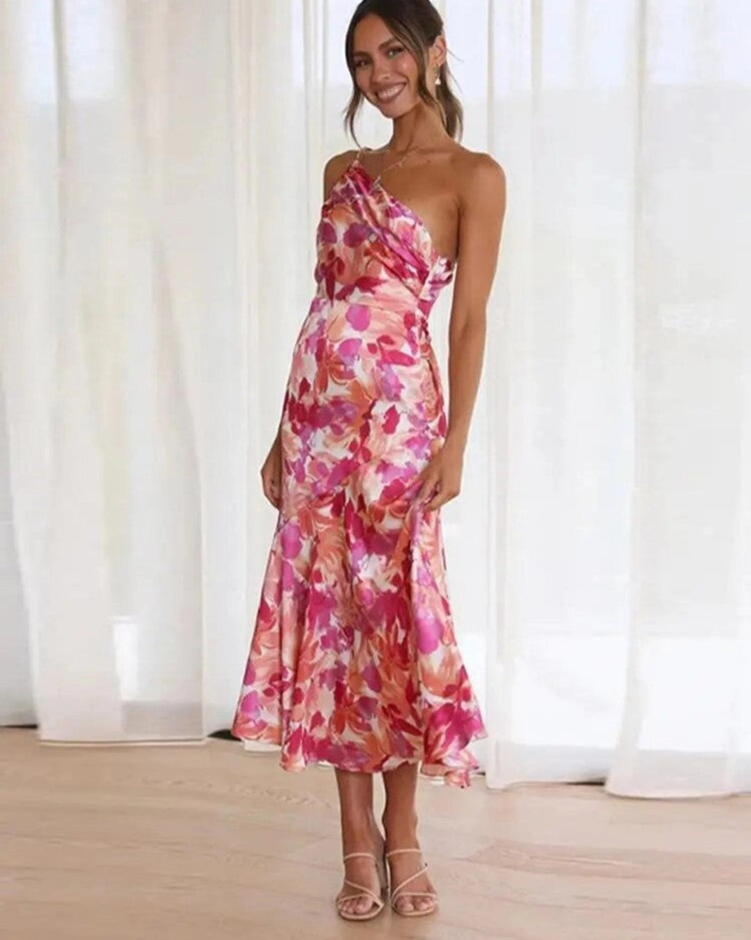 Audrey - Maxi Asymmetric Dress with Floral Print