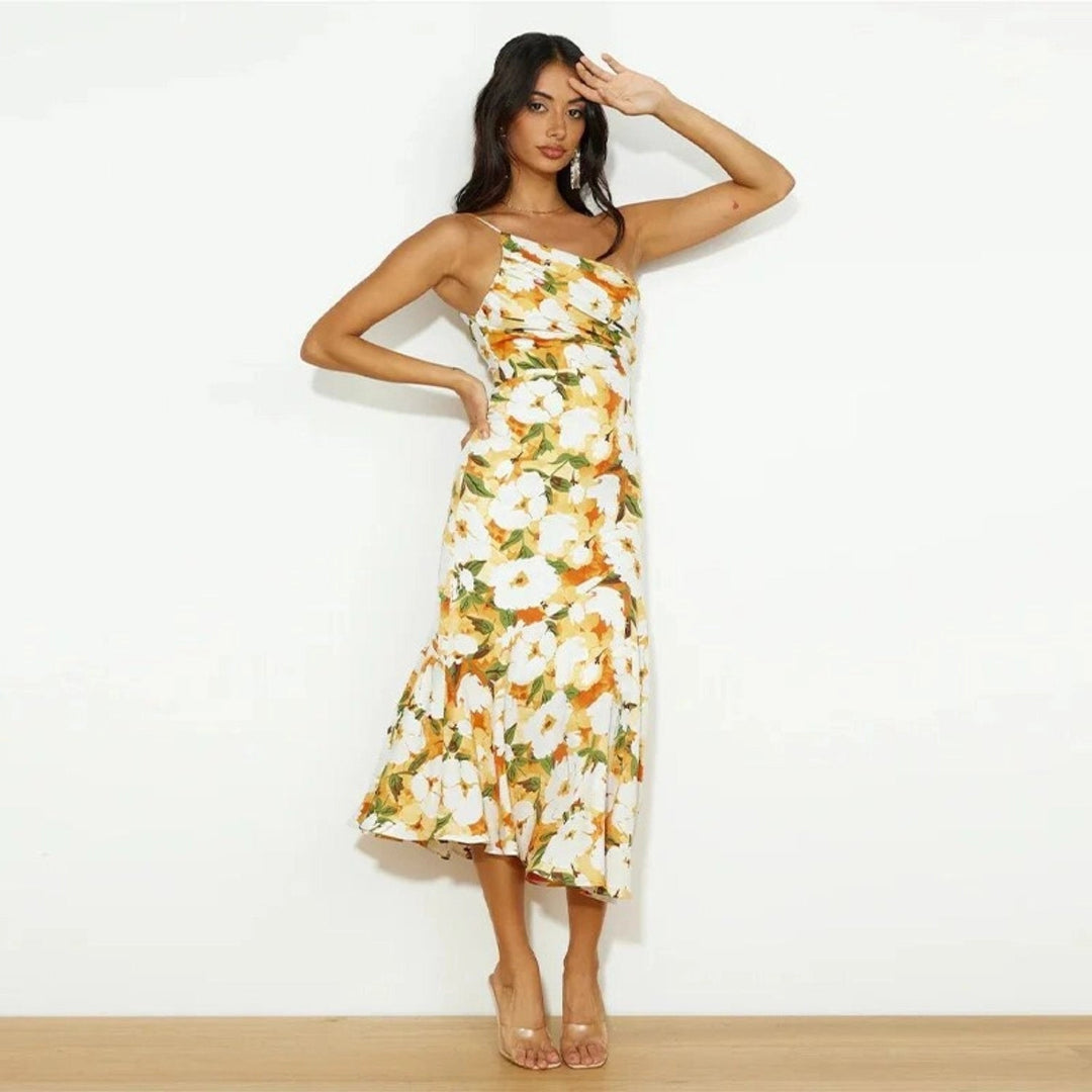 Audrey - Maxi Asymmetric Dress with Floral Print