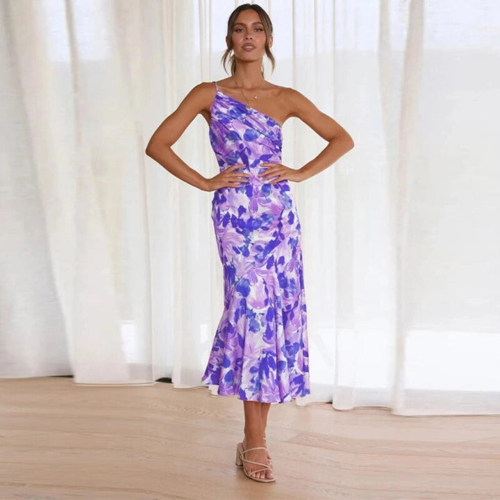 Audrey - Maxi Asymmetric Dress with Floral Print