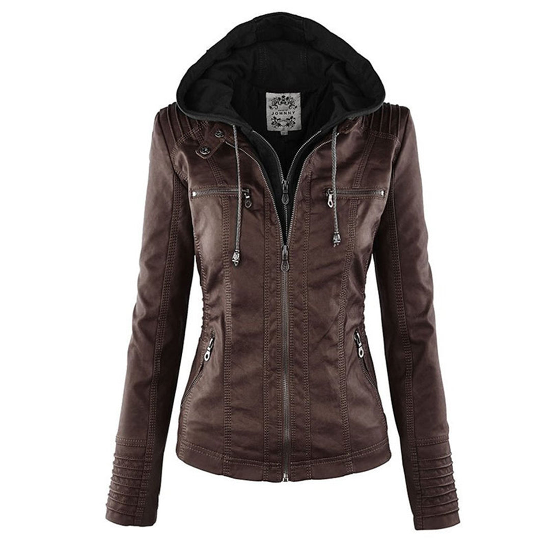 Selina - Chic Waterproof Hooded Leather Jacket for Women