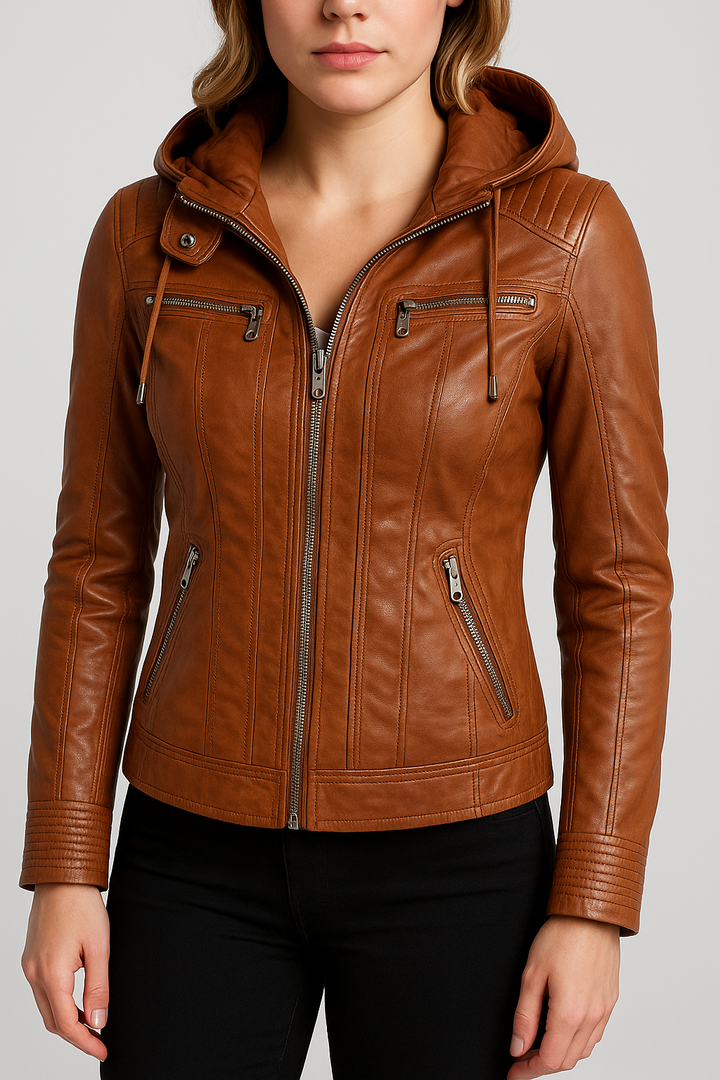Selina - Chic Waterproof Hooded Leather Jacket for Women