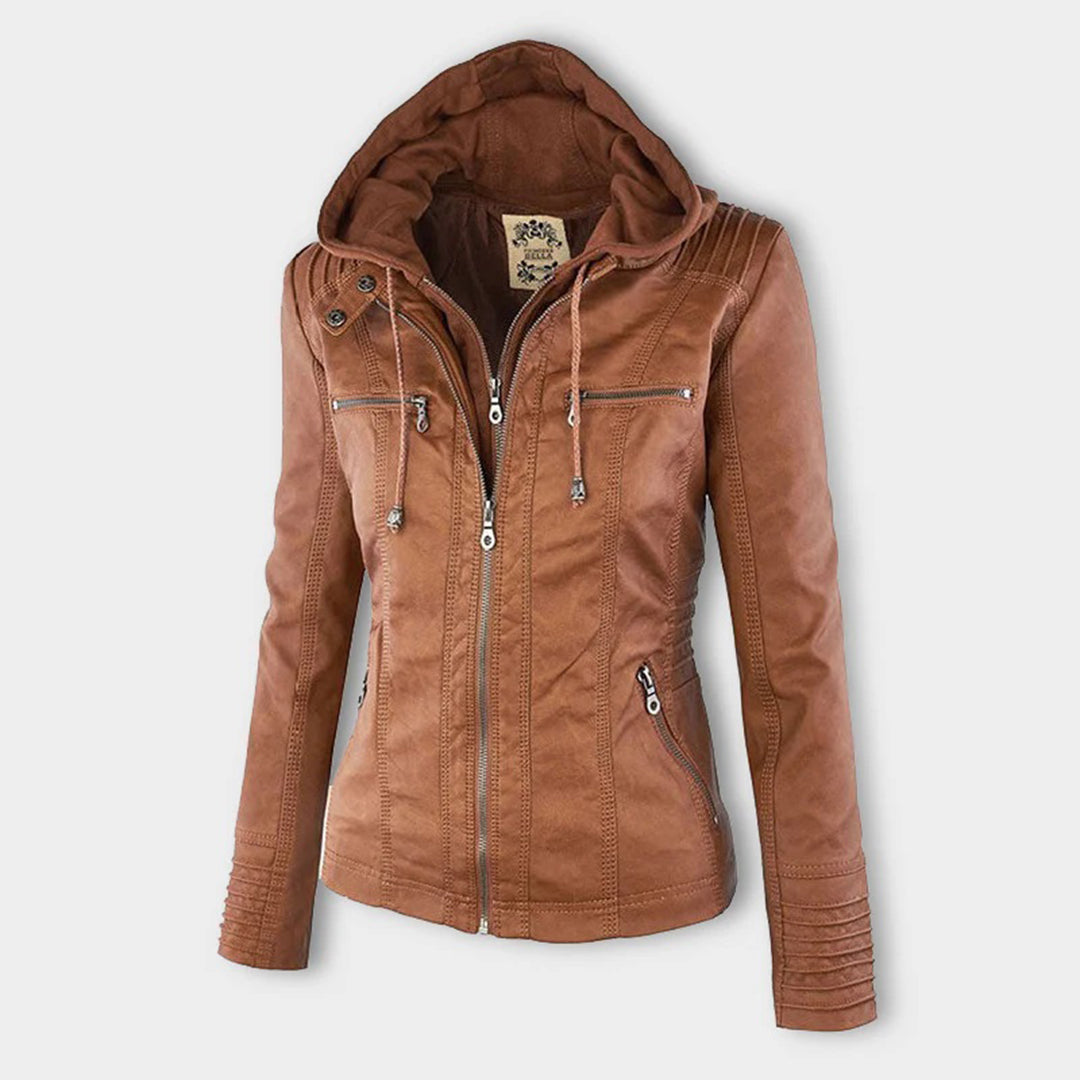 Selina - Chic Waterproof Hooded Leather Jacket for Women