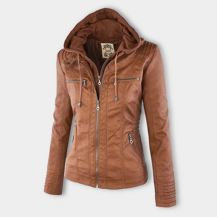 Selina - Chic Waterproof Hooded Leather Jacket for Women