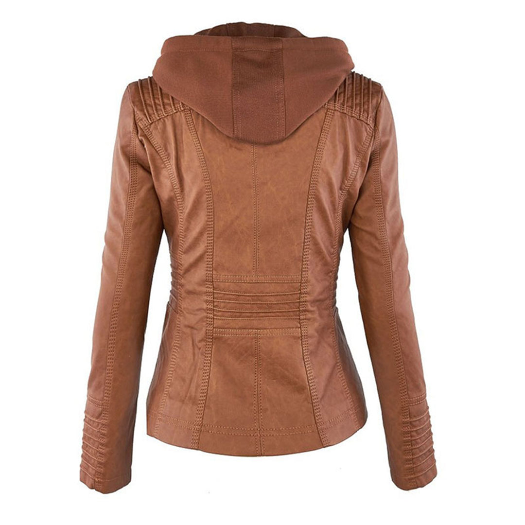 Selina - Chic Waterproof Hooded Leather Jacket for Women