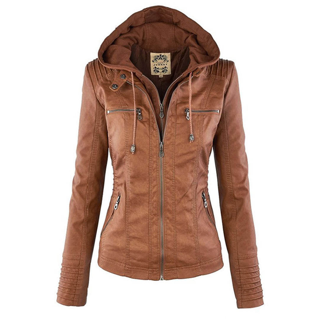 Selina - Chic Waterproof Hooded Leather Jacket for Women