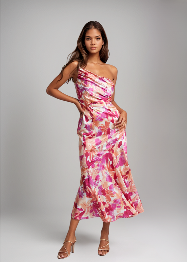 Audrey - Maxi Asymmetric Dress with Floral Print