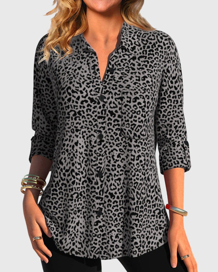 Casual Revere Collar Leopard Print Shirt