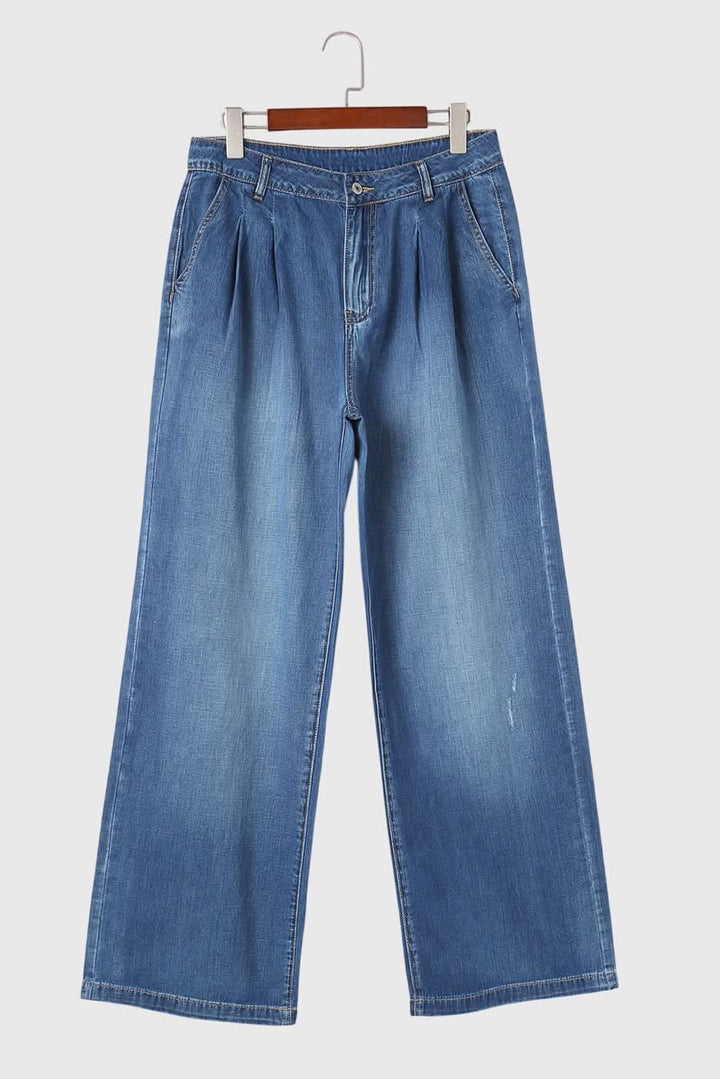 Shiying Pleated Wide Leg Denim Pants