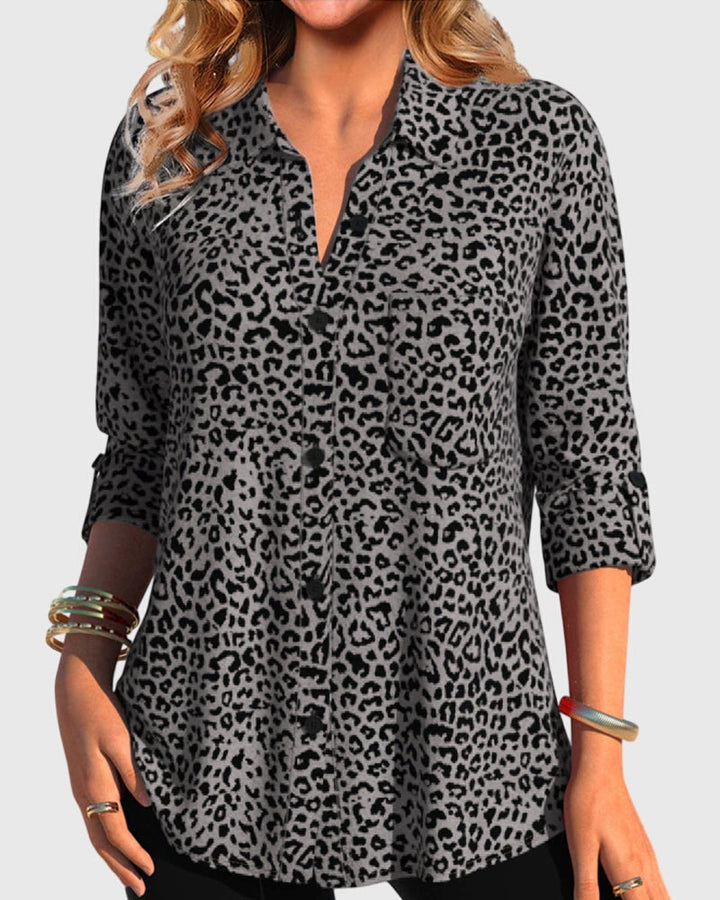 Casual Revere Collar Leopard Print Shirt