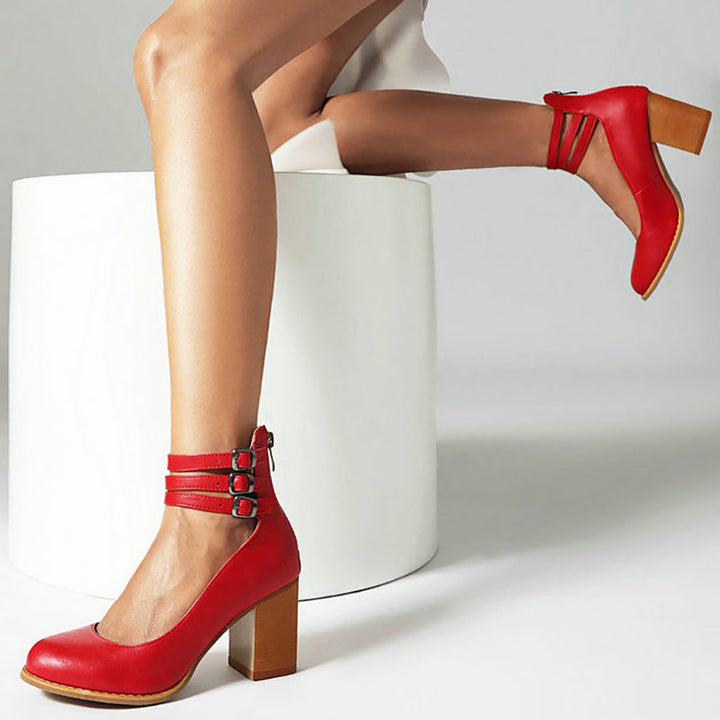 Casilda | Smooth Sandals with Ankle Straps and Chunky Heel