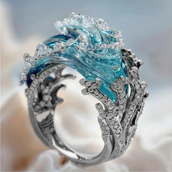 Pearl | Ocean Ring with Wave Design