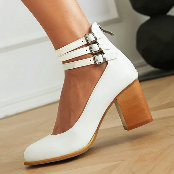 Casilda | Smooth Sandals with Ankle Straps and Chunky Heel