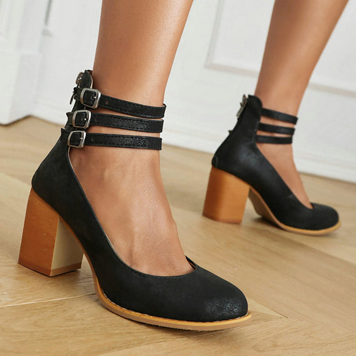 Casilda | Smooth Sandals with Ankle Straps and Chunky Heel
