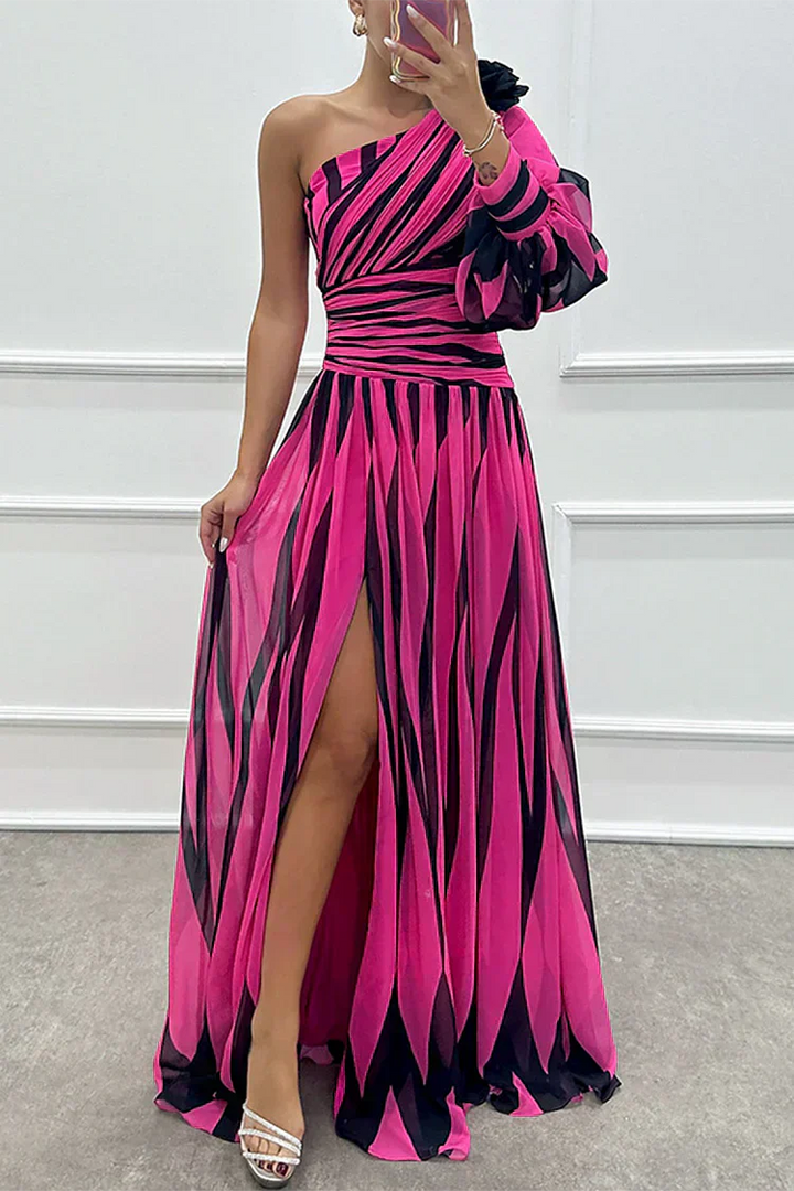 Shiloh - Elegant one-shoulder striped long dress