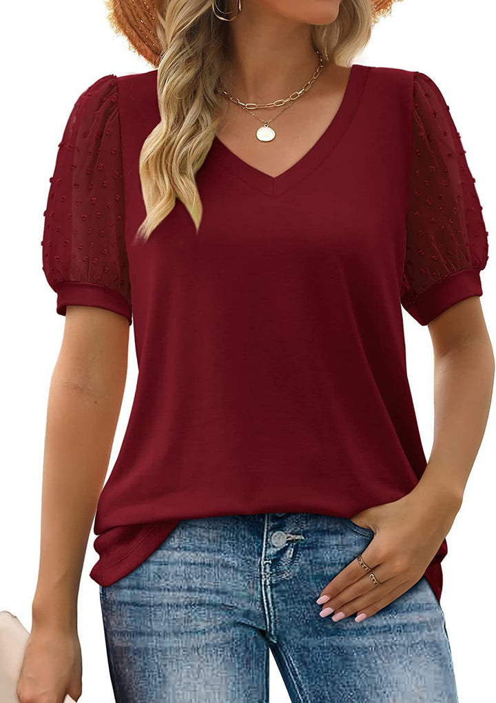 Hilary – Elegant Sheer Sleeve V-Neck Blouse