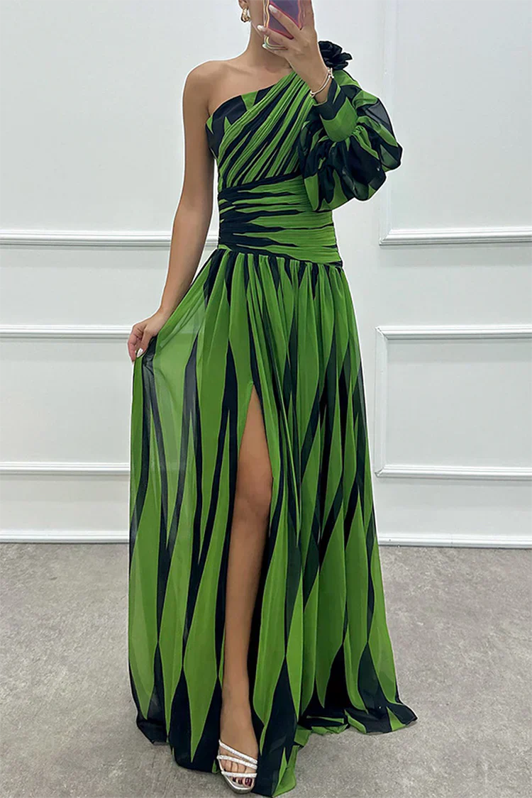 Shiloh - Elegant one-shoulder striped long dress