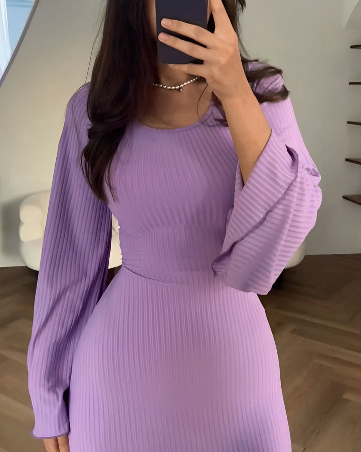 Nori - Striped Knit Maxi Dress with Sleeves