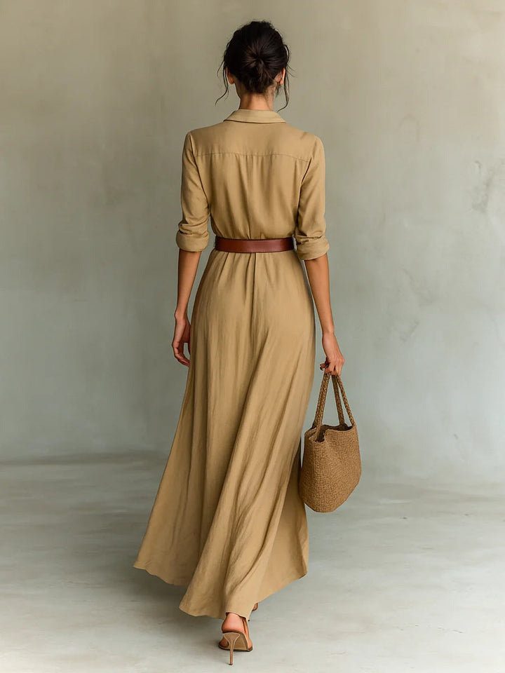 Ramona – Classic Long Dress with Waist Belt
