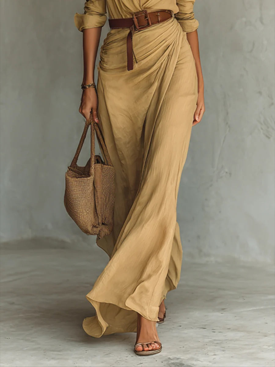 Ramona – Classic Long Dress with Waist Belt