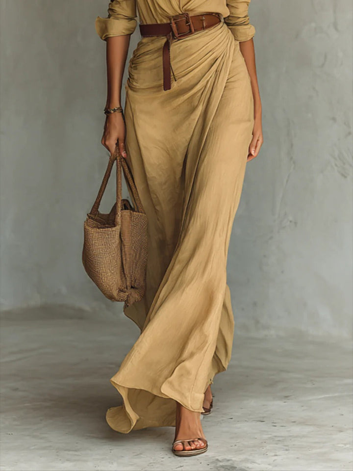 Ramona – Classic Long Dress with Waist Belt