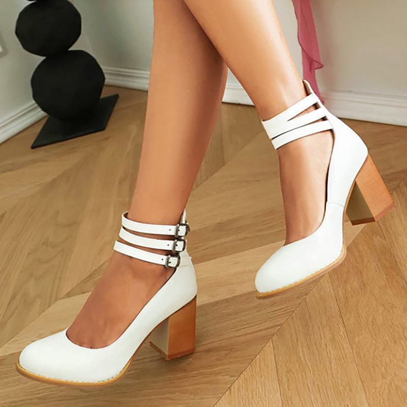 Casilda | Smooth Sandals with Ankle Straps and Chunky Heel