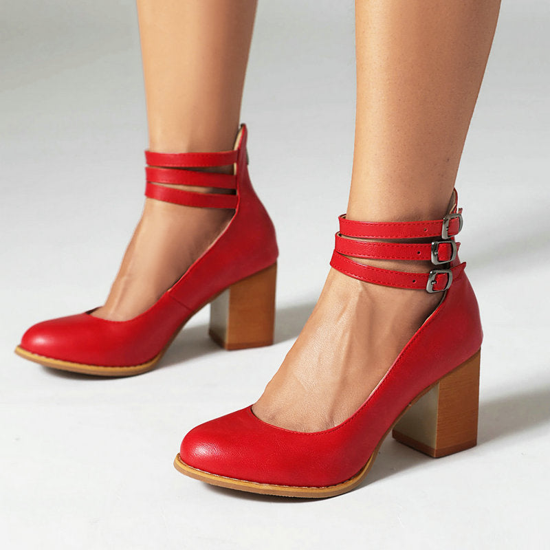 Casilda | Smooth Sandals with Ankle Straps and Chunky Heel