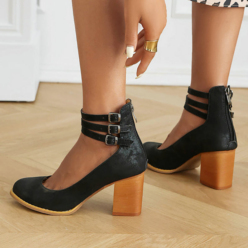 Casilda | Smooth Sandals with Ankle Straps and Chunky Heel