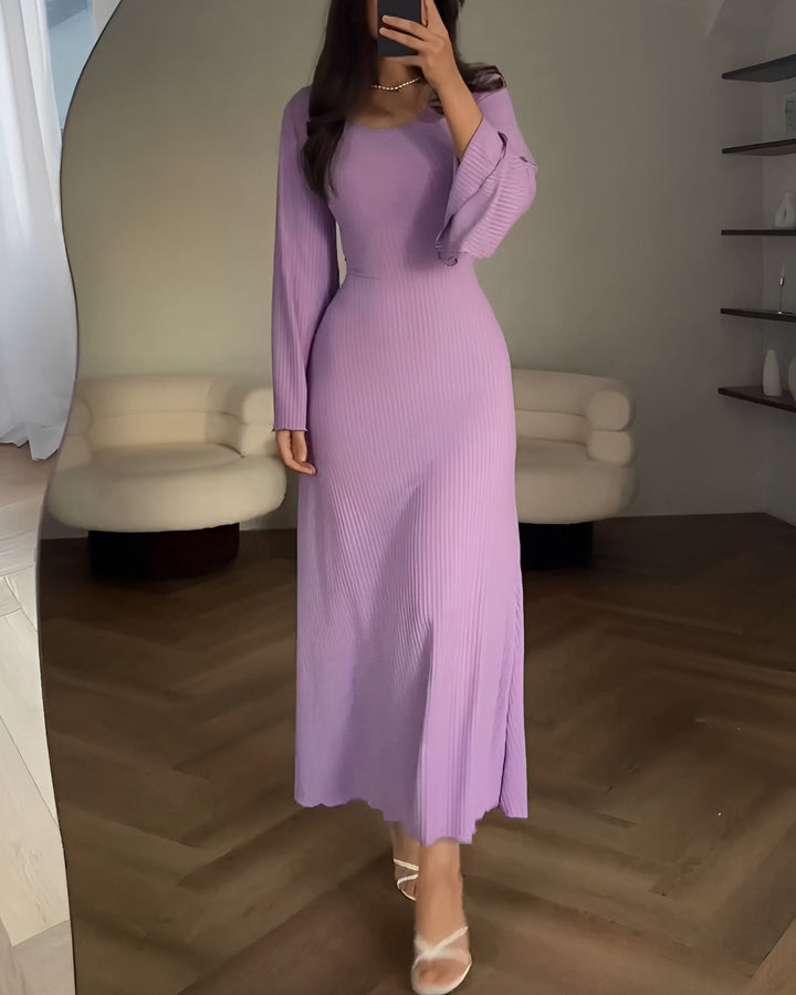 Nori - Striped Knit Maxi Dress with Sleeves