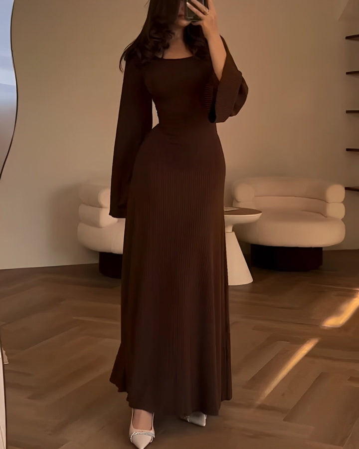 Nori - Striped Knit Maxi Dress with Sleeves