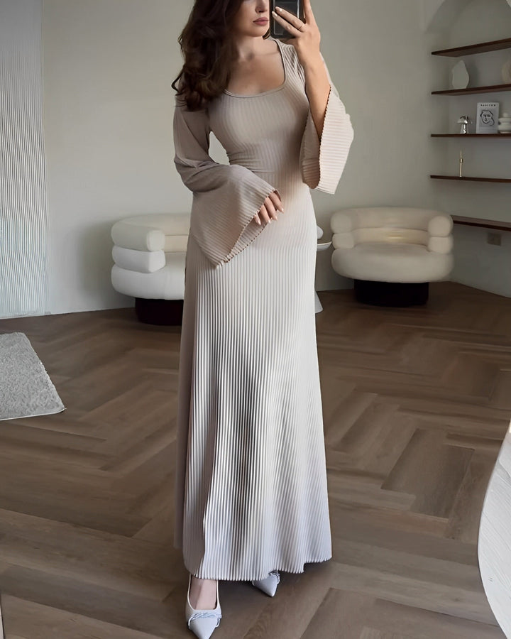 Nori - Striped Knit Maxi Dress with Sleeves