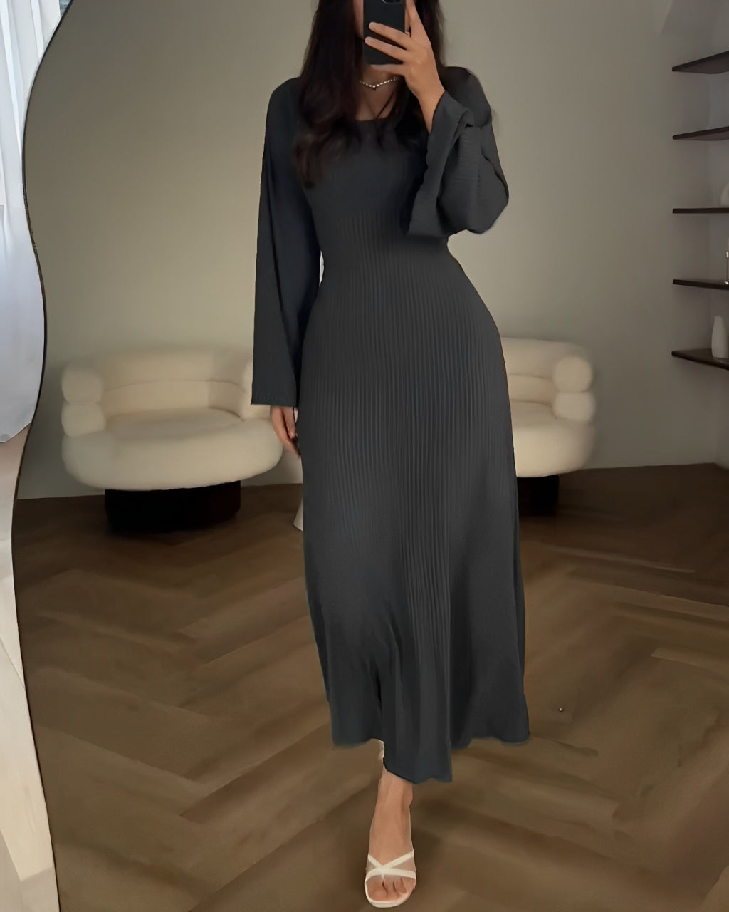 Nori - Striped Knit Maxi Dress with Sleeves