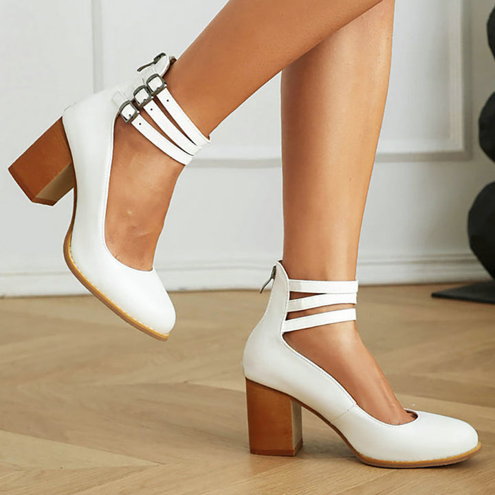 Casilda | Smooth Sandals with Ankle Straps and Chunky Heel