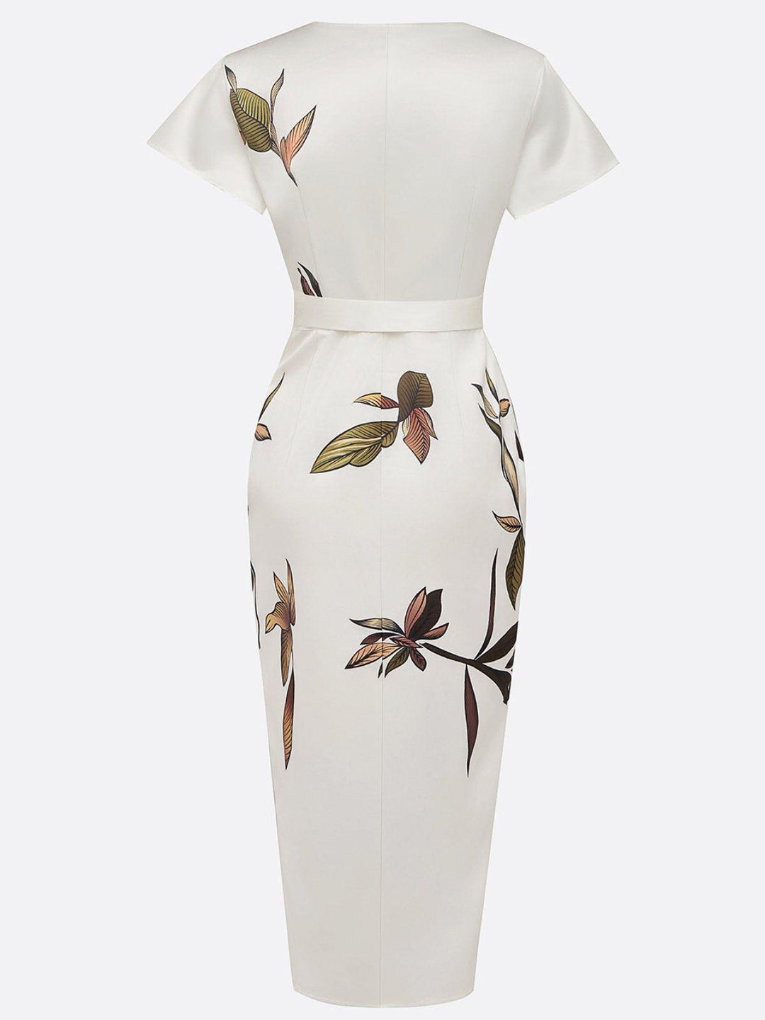 Shine - White Leaf-Patterned Midi Dress